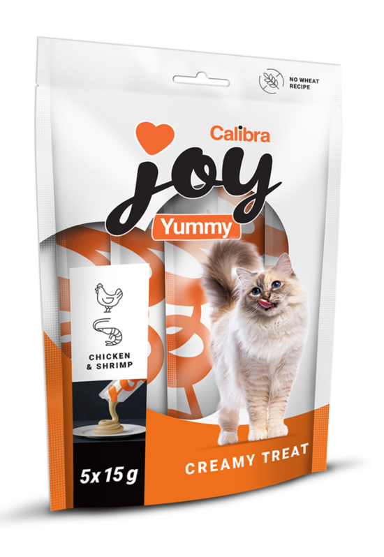 Calibra Joy Cat Yummy Chicken & Shrimp Treat 5x15g - krēmīga, nolaižama pasta kaķiem ar vistu un garnelēm