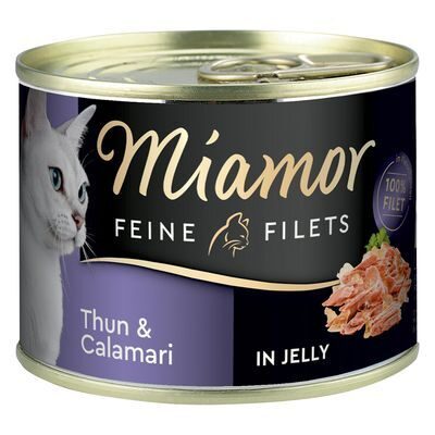 MIAMOR Feine Fillets Thun&Calamari 185g - konservi kaķiem ar tunča filejas un kalmāru gabaliņiem želejā