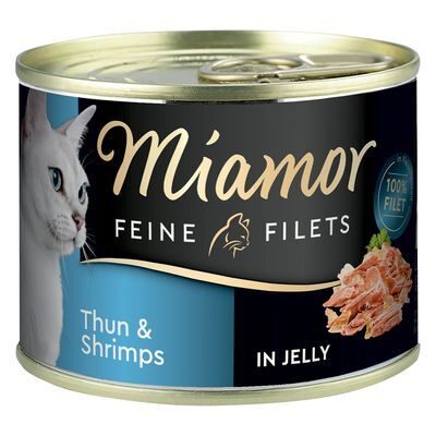 MIAMOR Feine Fillets Thun&Shrimps 185g - konservi kaķiem ar tunci un garnelēm želejā