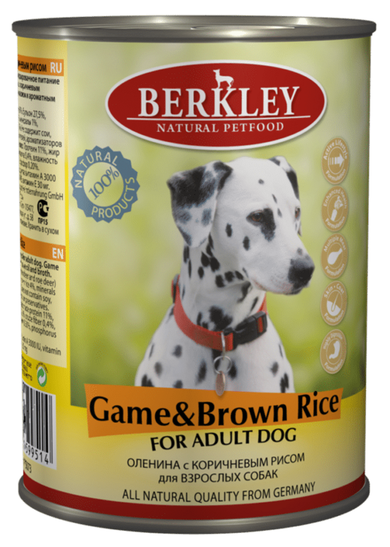 Berkley Dog Game&Brown Rice 400g - konservi suņiem ar medījumu un rīsiem