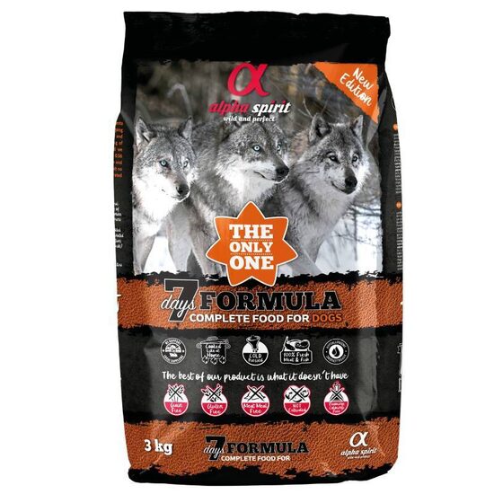 ALPHA SPIRIT 7 Days The Only One  Formula 3kg - bezgraudu pusmitra sausā barība suņiem