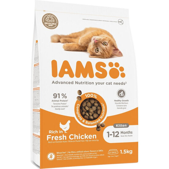 IAMS CAT KITTEN CHICKEN, 1.5 kg - sausā barība ar vistas gaļu kaķēniem līdz 12 mēn.
