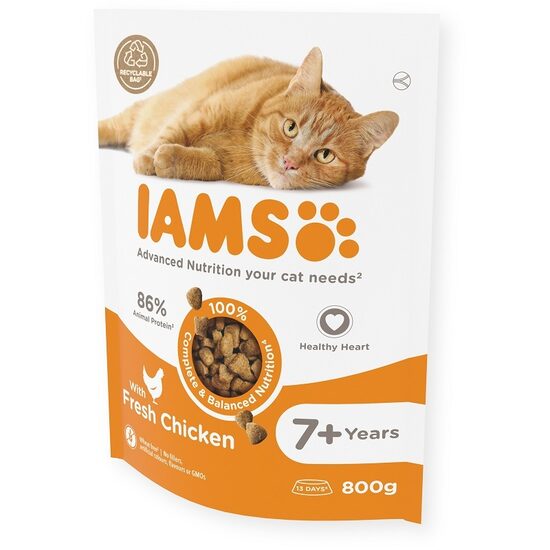IAMS CAT SENIOR CHICKEN, 800 gr - sausā barība ar vistas gaļu kaķiem vecākiem par 7 gadiem