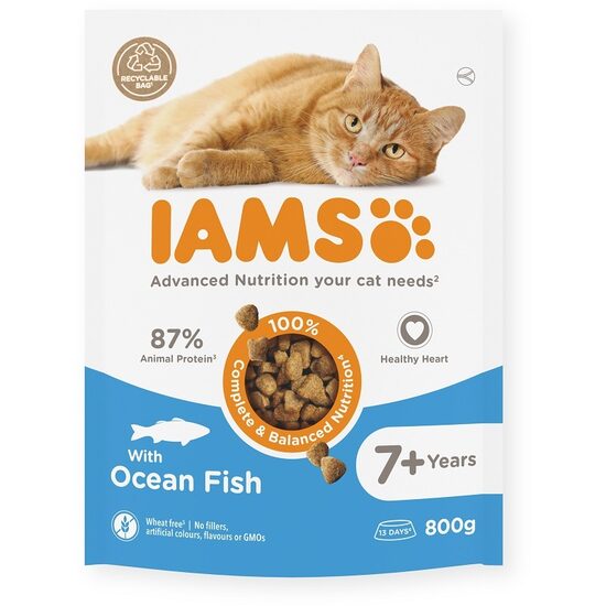 IAMS CAT SENIOR OCEAN FISH, 800 gr - sausā barība ar okeāna zivīm kaķiem vecākiem par 7 gadiem