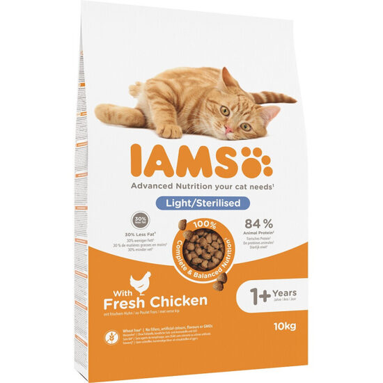  IAMS CAT  ADULT LIGHT/STERILISED CHICKEN 10KG - sausā barība ar vistas gaļu sterilizētiem kaķiem