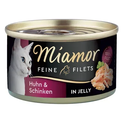 MIAMOR Feine Fillets Huhn&Hamm in Jelly 100g  - konservi kaķiem ar vistu un šķiņki