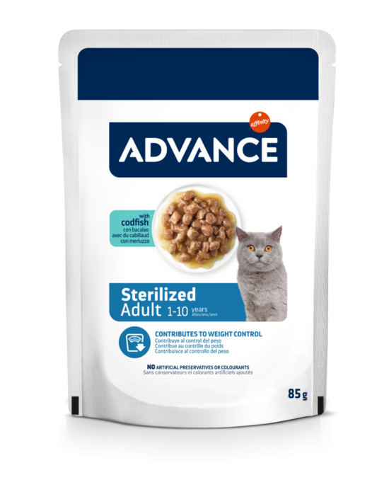 Advance Cat Sterilized Codfish 85gr - mitrā barība sterilizētiem pieaugušiem kaķiem, ar mencu