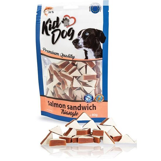 KIDDOG Salmon Sandwich Triangle 80g — лакомство для собак с лососем и треской