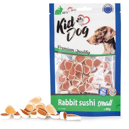 KIDDOG Rabbit Sushi Small 80g - gardums suņiem ar truša gaļu