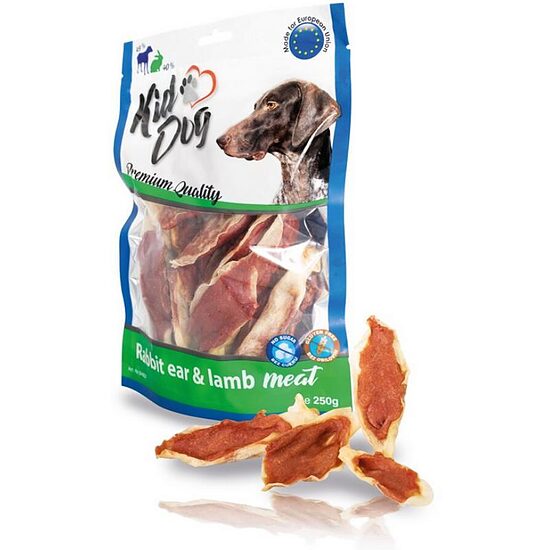 KIDDOG Rabbit Ear with Lamb Meat 250g — лакомство для собак из кроличьих ушей и мяса ягнёнка