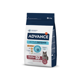 ADVANCE CAT SENIOR 10+ STERILIZED 1.5KG - sausā barība sterilizētiem kaķiem no 10 gadu vecuma, ar vistas gaļu un miežiem.