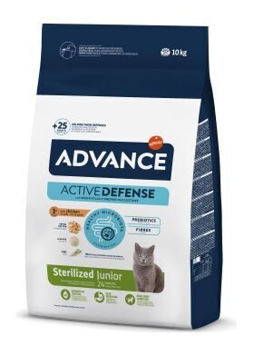 ADVANCE CAT STERILIZED JUNIOR 10 kg - sausā barība sterilizētiem kaķiem (no sterilizācijas līdz 24 mēnešu vecumam). Ar vistu un rīsiem.