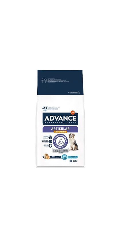 ADVANCE VETERINARY DIETS DOG ARTICULAR LOW CALORIE 12KG - diētiska barība  locītavu atjaunošanai un uztura atbalstam visu šķirņu un vecuma pieaugušiem suņiem ar lieko svaru.