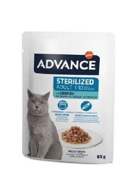 Advance Cat Sterilized Codfish 85gr - mitrā barība sterilizētiem pieaugušiem kaķiem, ar mencu