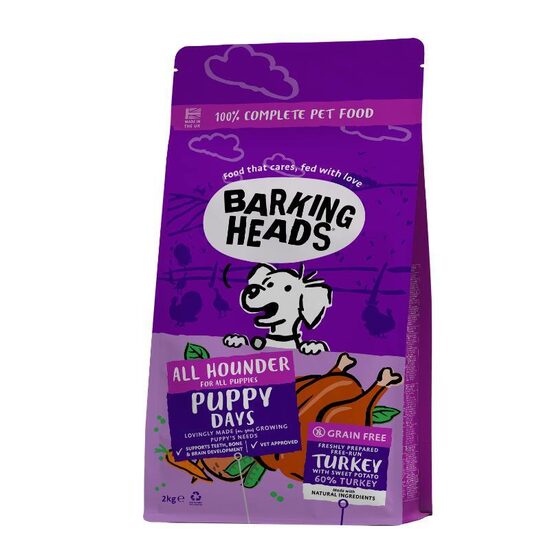 BARKING HEADS Puppy Days Turkey 2kg - pilnvērtīga barība visu šķirņu kucēniem ar tītaru