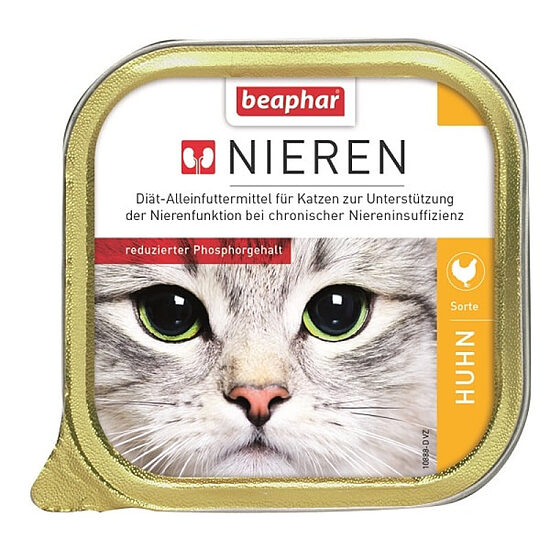 Beaphar Nierdieet HUHN 100G - diētiska kaķu barība (pastēte) ar vistas krūtiņu, lai stiprinātu nieru darbību dzīvniekiem ar hronisku nieru nepietiekamību vai akūta nieru mazspēju