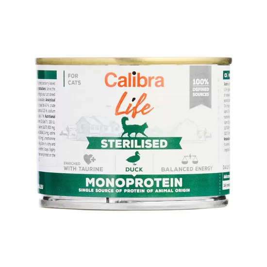 Calibra Cat Life Sterilised Duck 200g - monoproteīna konservi kaķiem ar pīles gaļu