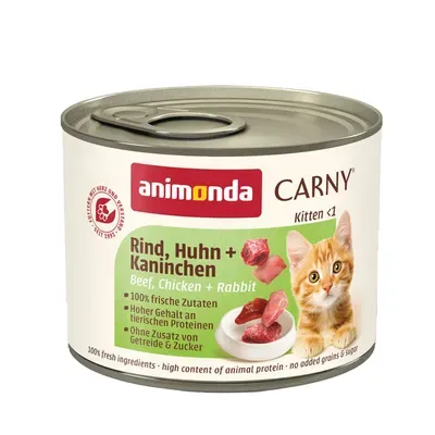 Animonda Carny Kitten Beef, Chicken and Rabbit, 200 g - mitrā barība ar liellopa, vistas un truša gaļu kaķēniem vecumā līdz 1 gadam