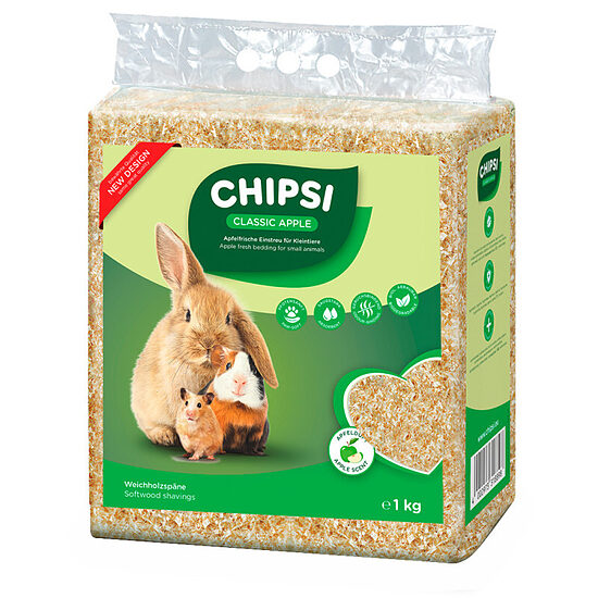 Chipsi Classic apple 15l/1kg - dabīgie pakaiši ar ābolu smaržu grauzēju un kaķu tualetēm 