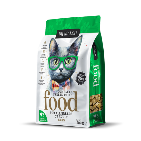 DR Malou, Chicken with salmon, Adult Cats, 500g - liofilizēta barība kaķiem 