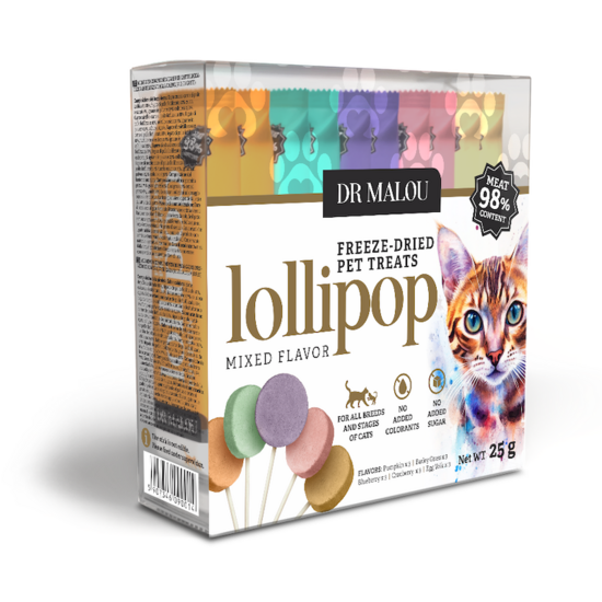 DR Malou, Freeze-dried meat lollipops for cats - mix of flavors 25g (15 gab)