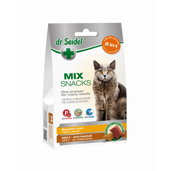 Dr.Seidel Snacks Mix Beautiful Coat + Anti-Harball, 60g - asortī – pret spalvu kamoliem gremošanas traktā un izcilam kažokam