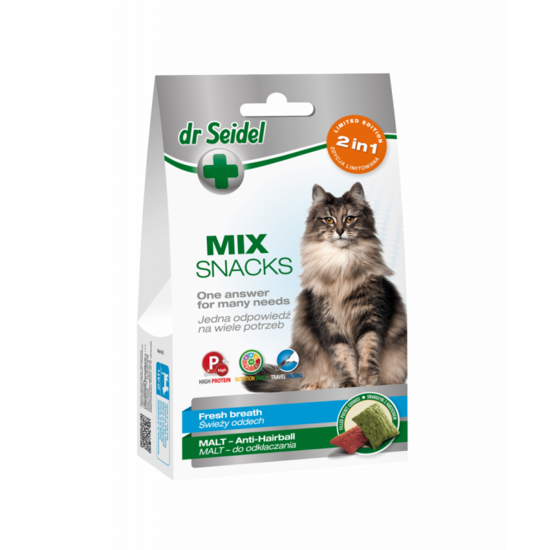 Dr.Seidel Snacks Mix Fresh Breath + Anti-Harball, 60g - asortī – pret spalvu kamoliem gremošanas traktā un svaigai elpai