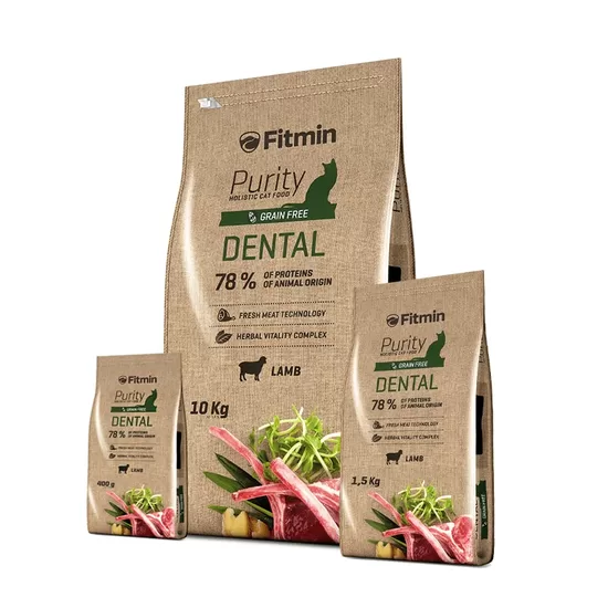 Fitmin Purity Dental 10kg - holistiska bezgraudu sausā barība pieaugušiem kaķiem, kas palīdz uzturēt optimālu mutes dobuma veselību