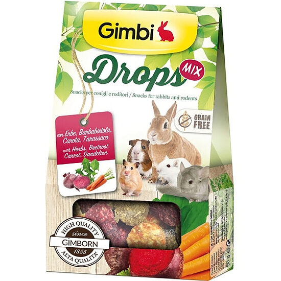  Gimbi Drops mix with herbs, beetroot, carrot, dandelion 50g - bezgraudu vitaminizēta papildbarība ar zāli un dārzeņiem grauzējiem