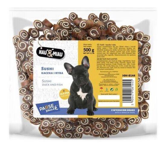 HAU & MIAU sushi - duck and fish 500g - papildbarība pieaugušiem suņiem, suši ar pīles gaļu un zivīm