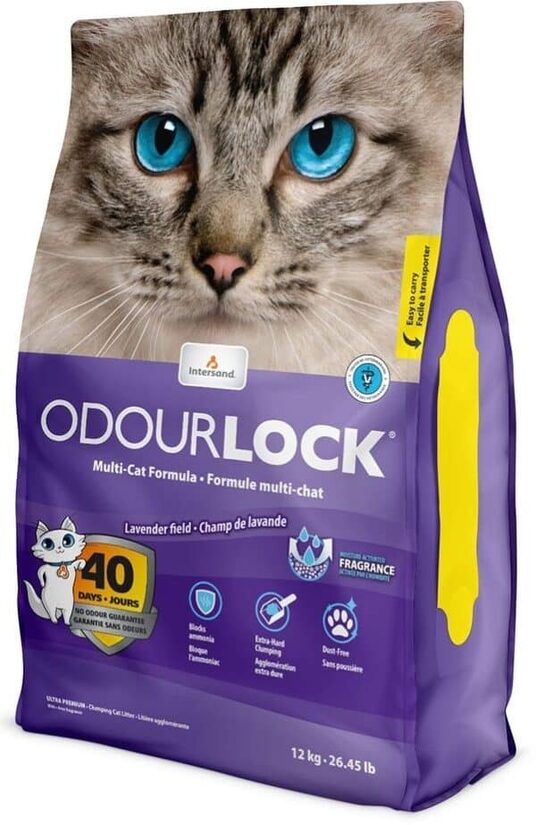 Intersand Odour Lock Lavanda 12kg - cementējošās smiltis kaķu tualetēm ar lavandas smaržu