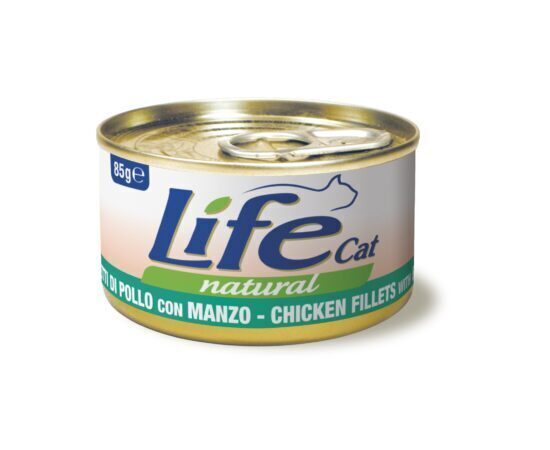 LIFE CAT Natural Chicken Fillets with Beef 85g - konservi kaķiem ar vistas un liellopa gaļu