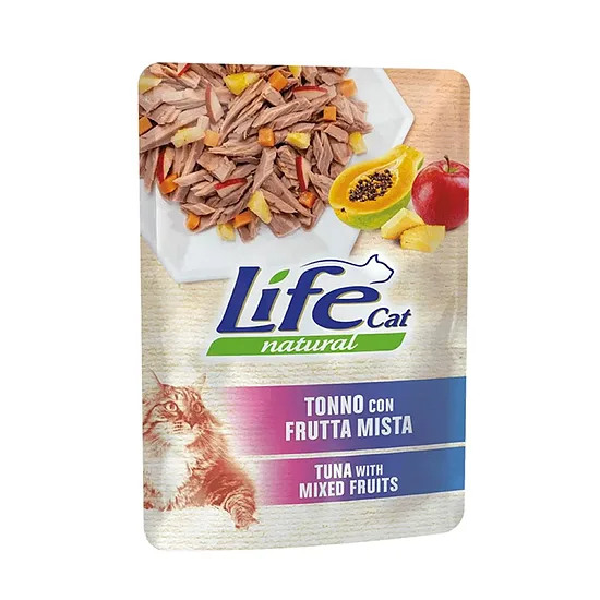 LIFE CAT Natural Pouch TUNA WITH MIXED FRUITS 70G (tuncis ar augļiem želejā)