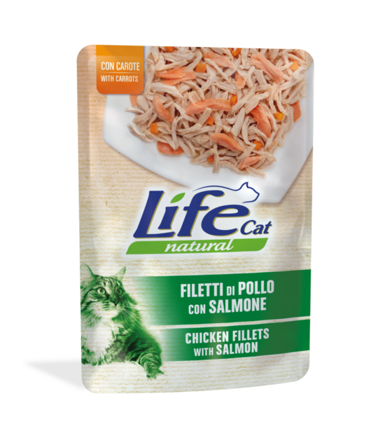 LIFE CAT Natural Pouch Chicken with Salmon 70g (vista ar lasi želejā)