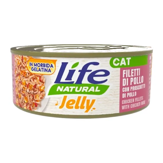 Life Cat Natural Jelly Chicken Fillets with Ham 70g - konservi kaķiem ar vistas fileju un šķiņķi