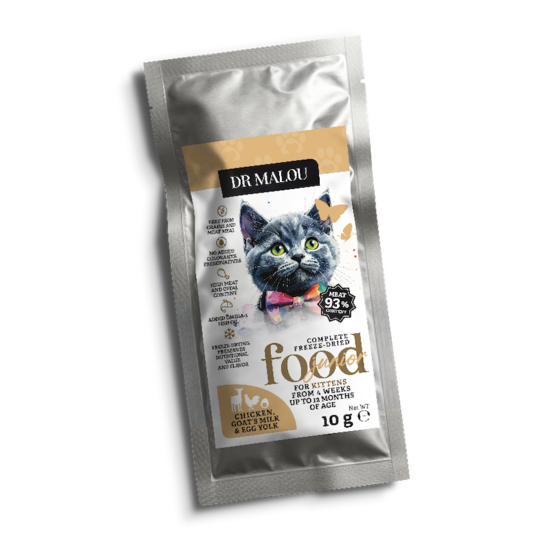 Liofilizēta barība kaķēniem - DR Malou, Kitten, Chicken with goat's milk and egg yolk, 10g