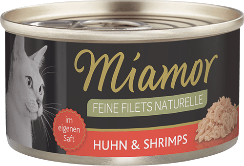 MIAMOR Feine Fillets Naturelle Huhn&Shrimps 80g - konservi kaķiem (vistas filejas gabaliņi ar garnelēm savā sulā)