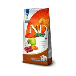 N&D DOG PUMPKIN VENISON APPLE MEDIUM MAXI 12kg ( briedis, ķirbis un āboli )