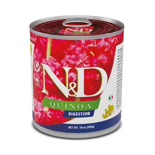 N&D DOG QUINOA LAMB DIGESTION 285G - diētiska barība suņiem gremošanas kompensēšanas un eksokrīna aizkuņģa dziedzera mazspējas gadījumā
