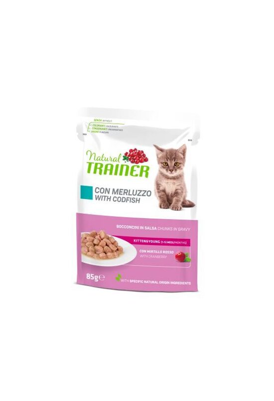 NATURAL TRAINER CAT KITTEN&YOUNG WITH CODFISH 85G - konservi kaķēniem, ar mencu