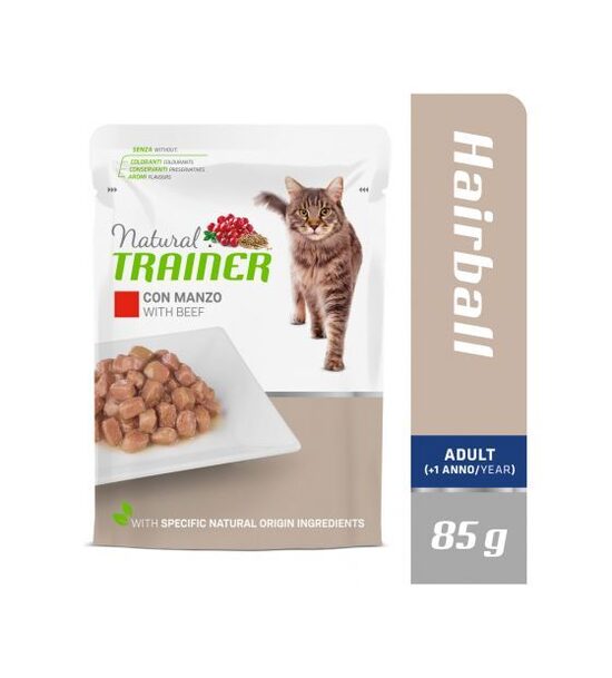 Natural Trainer HAIRBALL BEEF 85G - KONSERVI AR LIELLOPU SPALVU IZVADĪŠANAI PIEAUGUŠIEM KAĶIEM