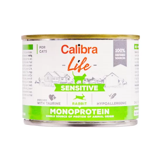 Calibra Cat Life Monoprotein Sensitive Rabbit 200g - monoproteīna konservi jūtīgiem kaķiem ar trusi