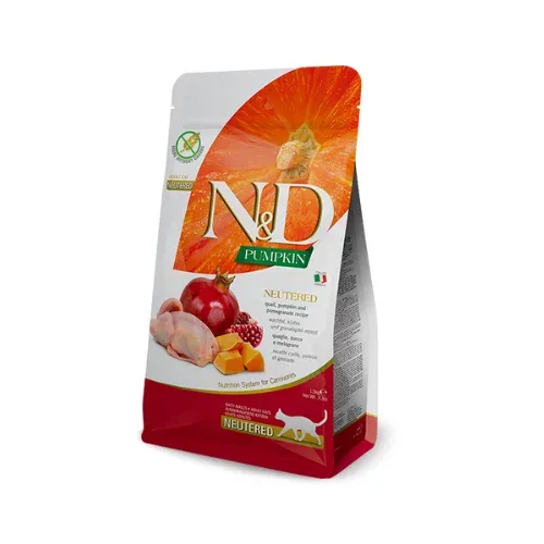 N&D CAT PUMPKIN QUAIL POMEGRANATE NEUTERED 10kg - sausā barība pieaugušiem kaķiem (Paipala, ķirbis un granātāboli)