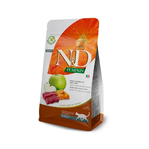 N&D CAT PUMPKIN VENISON APPLE 1,5 kg - sausā barība pieaugušiem kaķiem (Briedis, ķirbis un āboli)