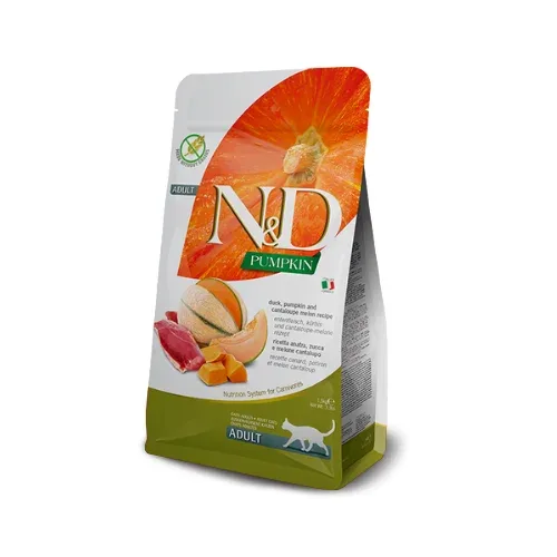 N&D CAT PUMPKIN DUCK CANTALOUPE MELON 1,5kg - sausā barība pieaugušiem kaķiem (pīle, ķirbis un kantalupes melone)