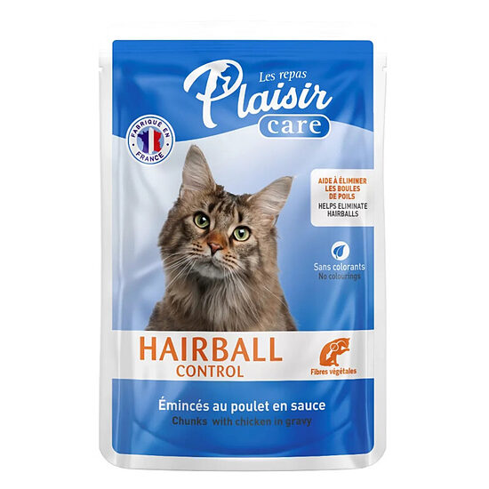 Plaisir Cat Care Hairball Control, 85g - gaļas gabaliņi mērcē spalvas kamolu kontrolei