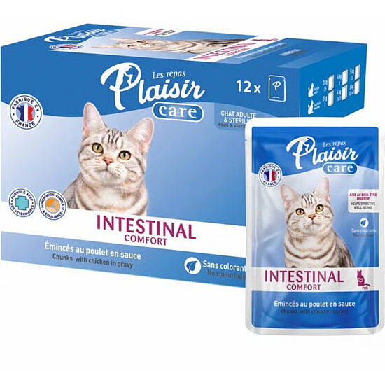 Plaisir Cat Care Intestinal Comfort, 12x85g - LIELPAKA - gaļas gabaliņi mērcē gremošanas komfortam
