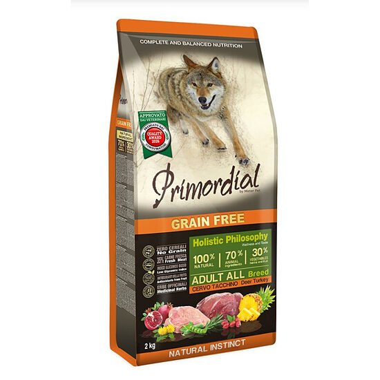 Primordial Adult Deer&Turkey, 12kg - BEZGRAUDU sausā barība ar briedi un tītaru pieaugušiem suņiem