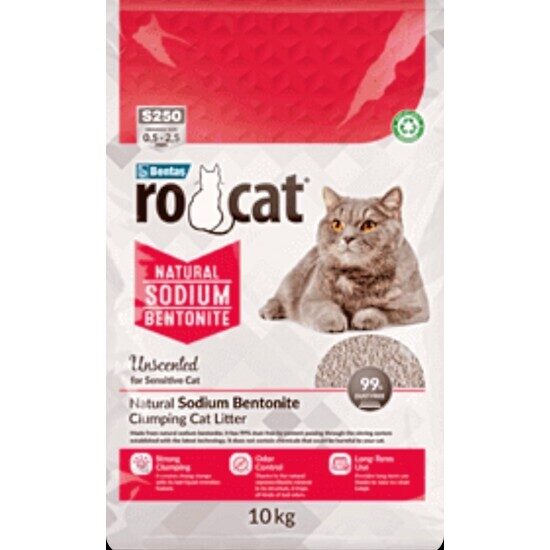 RoCat Natural Sodium Bentonite 10kg - cementejošais smiltis jūtīgiem kaķiem (bez smaržas)