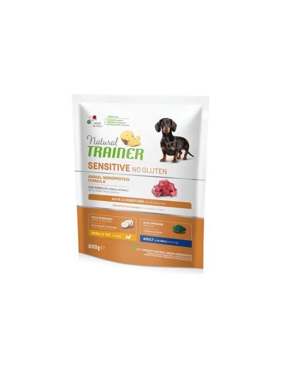 NATURAL TRAINER DOG SENSITIVE NO GLUTEN ADULT MINI LAMB 800g - BEZGLUTĒNA SAUSĀ BARĪBA AR JĒRU MAZO ŠĶIRŅU JUTĪGIEM PIEAUGUŠIEM SUŅIEM